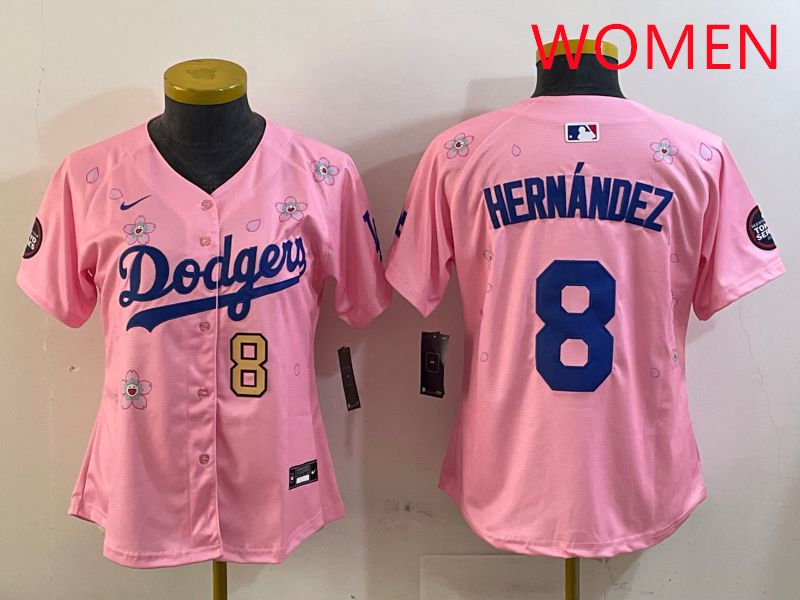Women Los Angeles Dodgers 8 Hernandez Pink Sakura Edition 2025 Nike MLB Jersey style 8